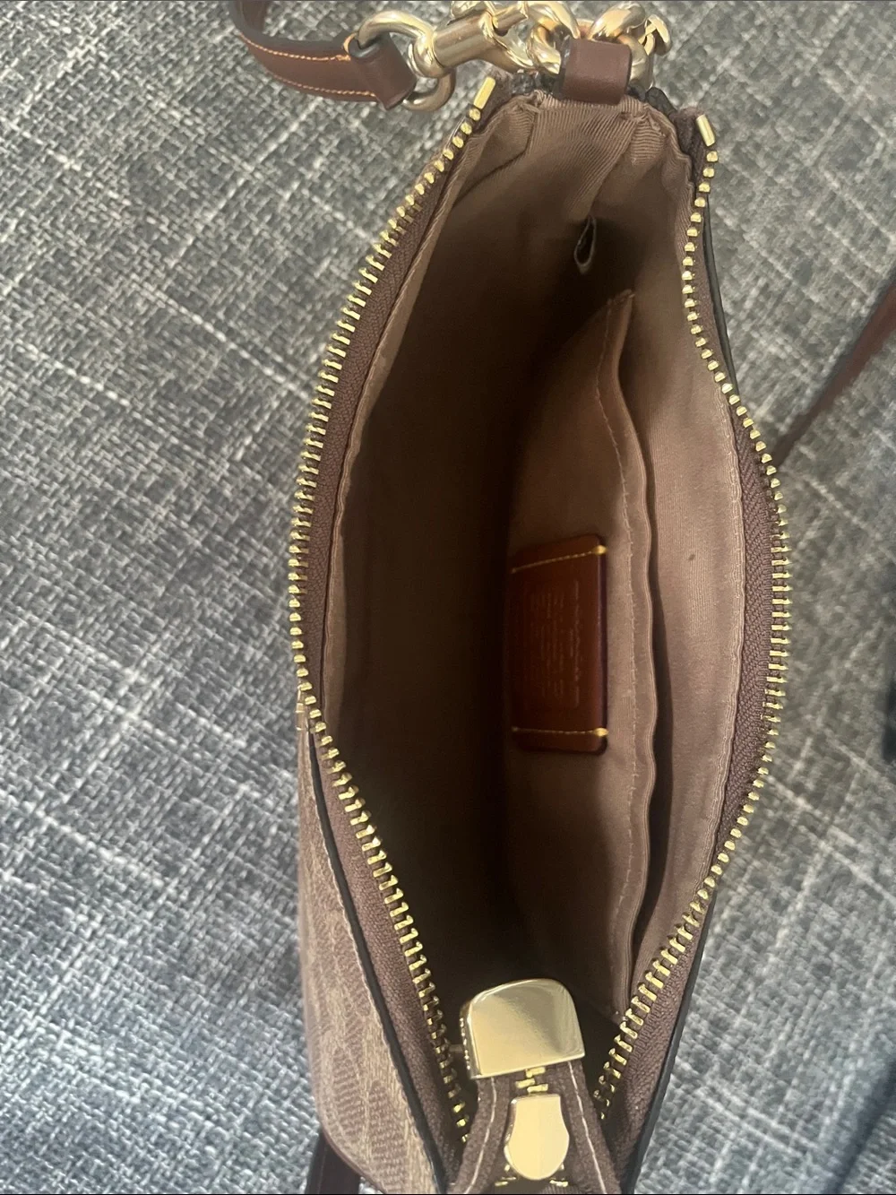 COACH Brown Signature Canvas Small Crossbody with Gold Hardware